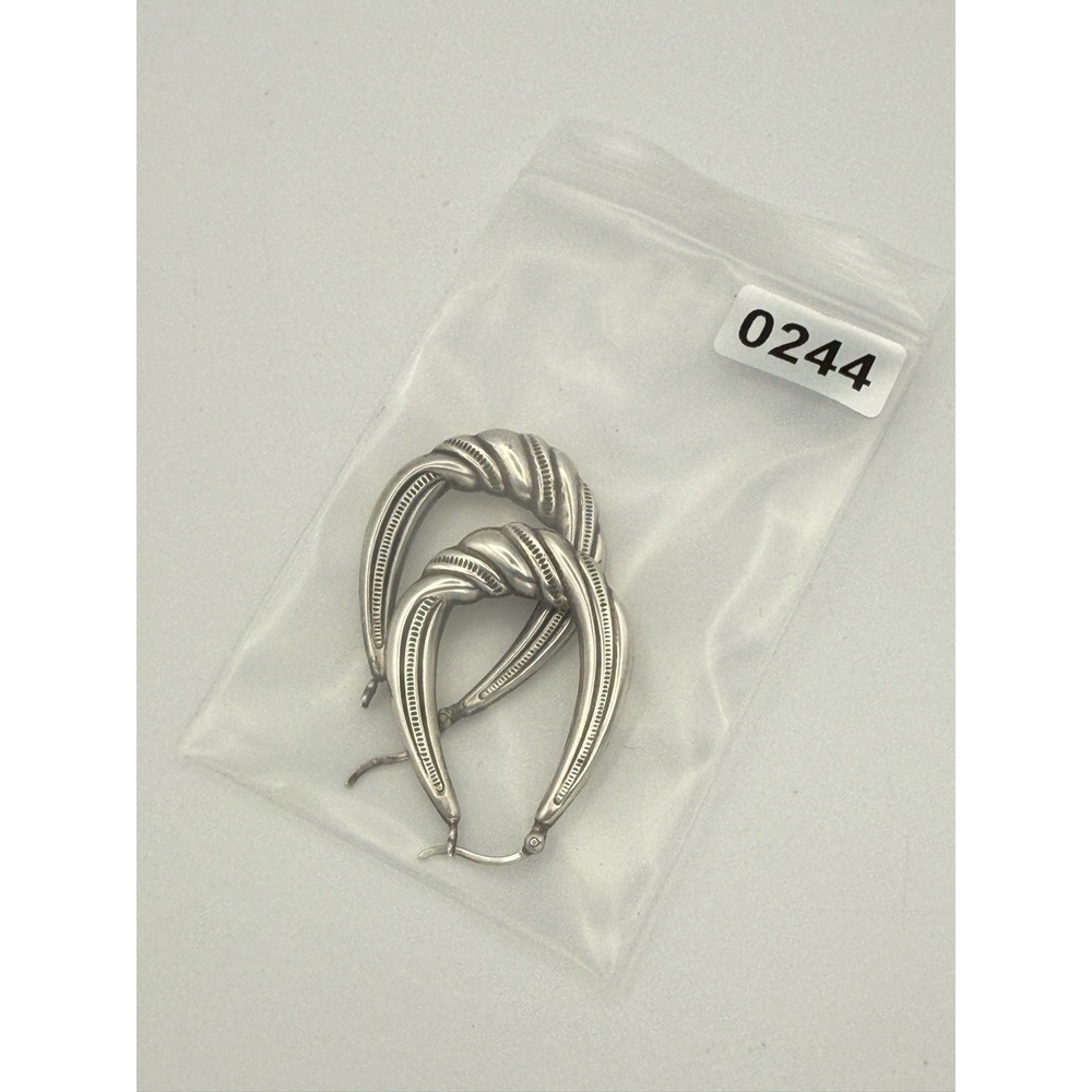 925 Sterling Silver Twisted Hoop Earrings Teardrop Ribbed Latch Back - Picture 8 of 8